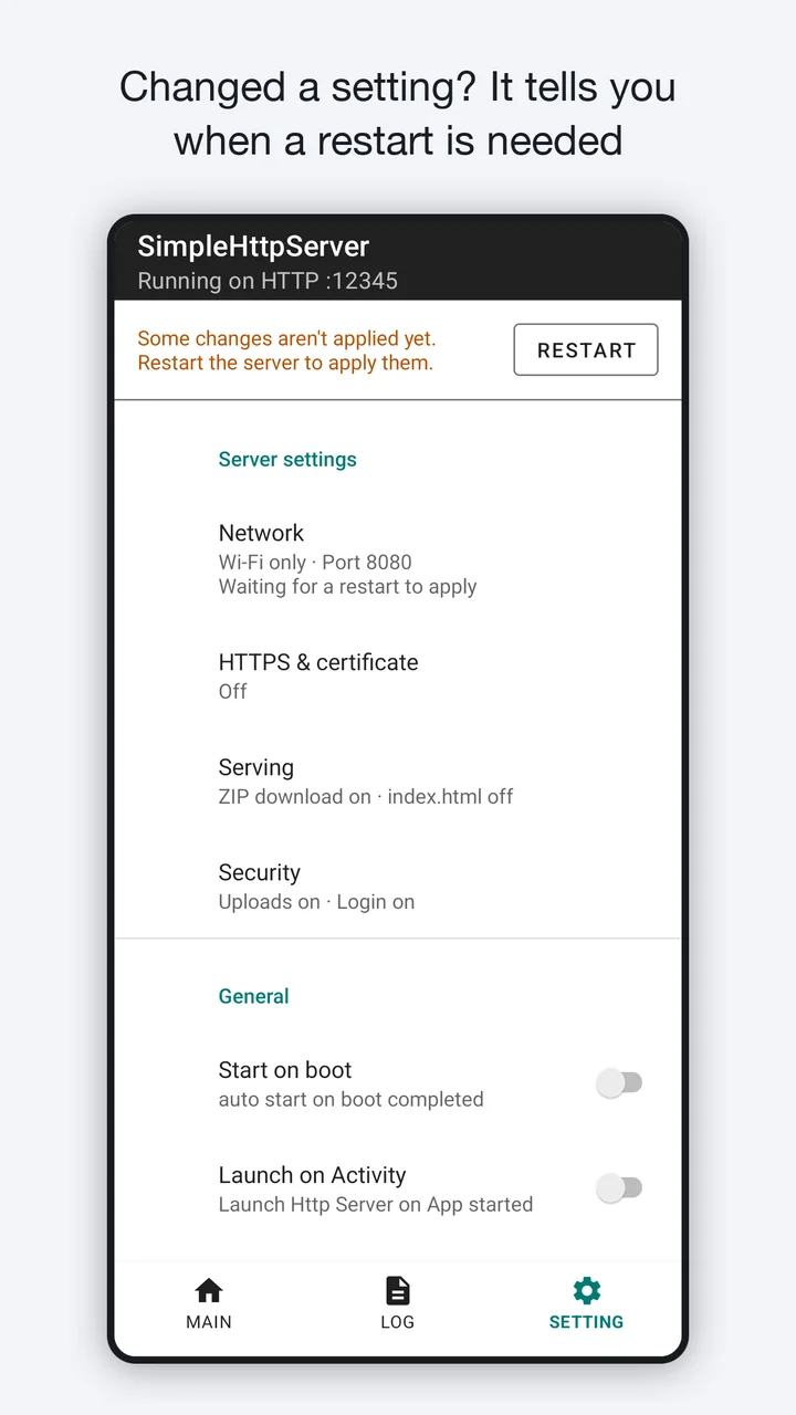 Changed a setting? It tells you when a restart is needed